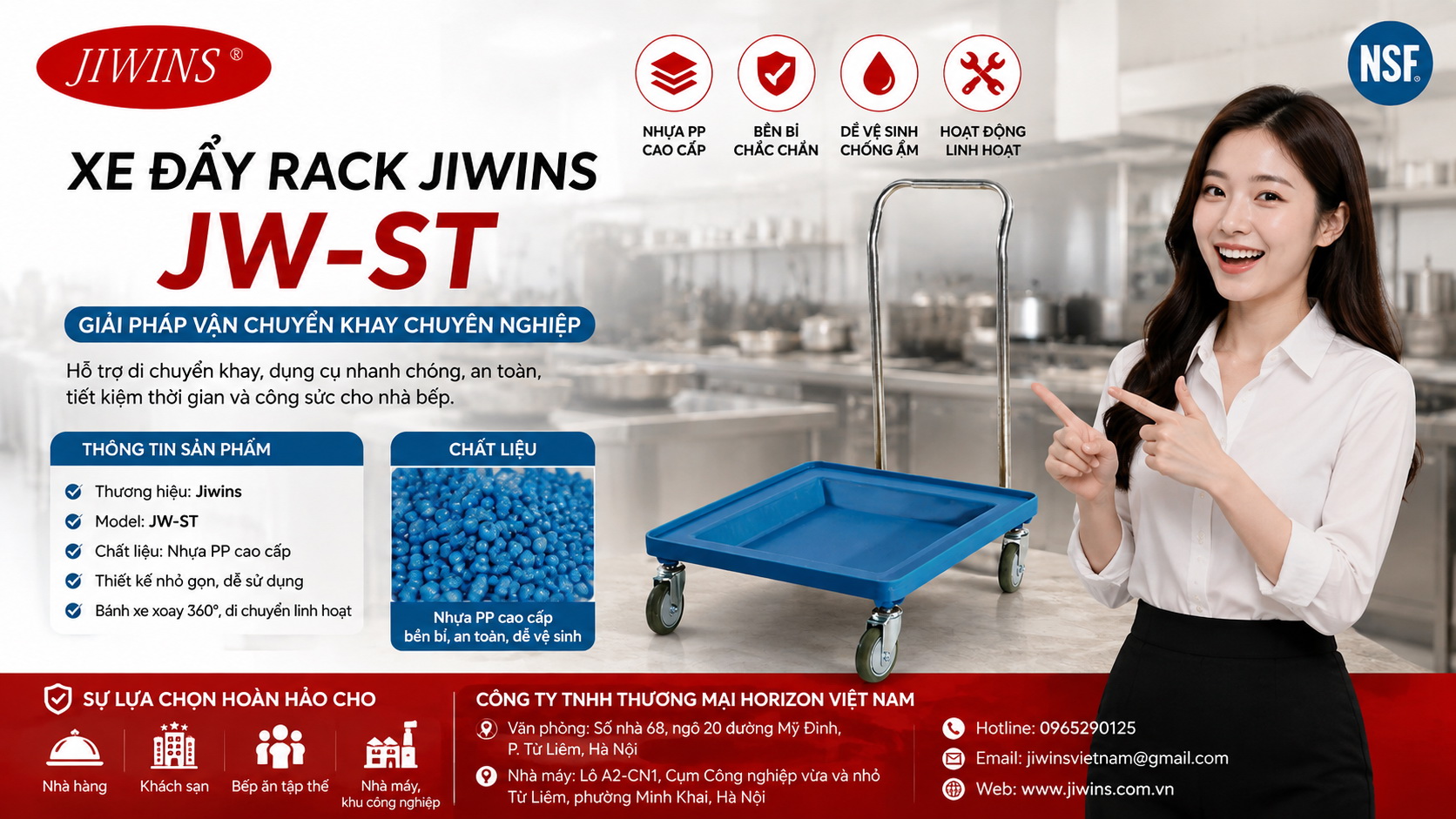 Xe đẩy rack Jiwins JW-ST – Giải pháp vận chuyển khay chuyên nghiệp cho bếp công nghiệp
